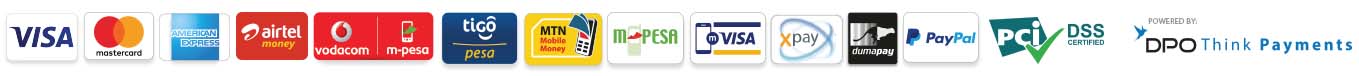 Accepted payment options including Visa, Mastercard, mobile money, PayPal and PCI DSS secure payments